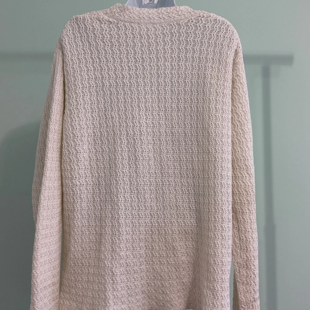 Cream Textured Knit Button Front Cardigan XL Soft Oversized Sweater with Pockets